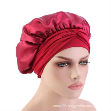 UNIQ Big Satin Bonnet Silk Night Sleeping with WIDE Soft Stretchy Tie Band Bonnet Edge Wrap for Women